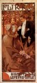 Flirt 1899 calendario checo Art Nouveau distintivo Alphonse Mucha